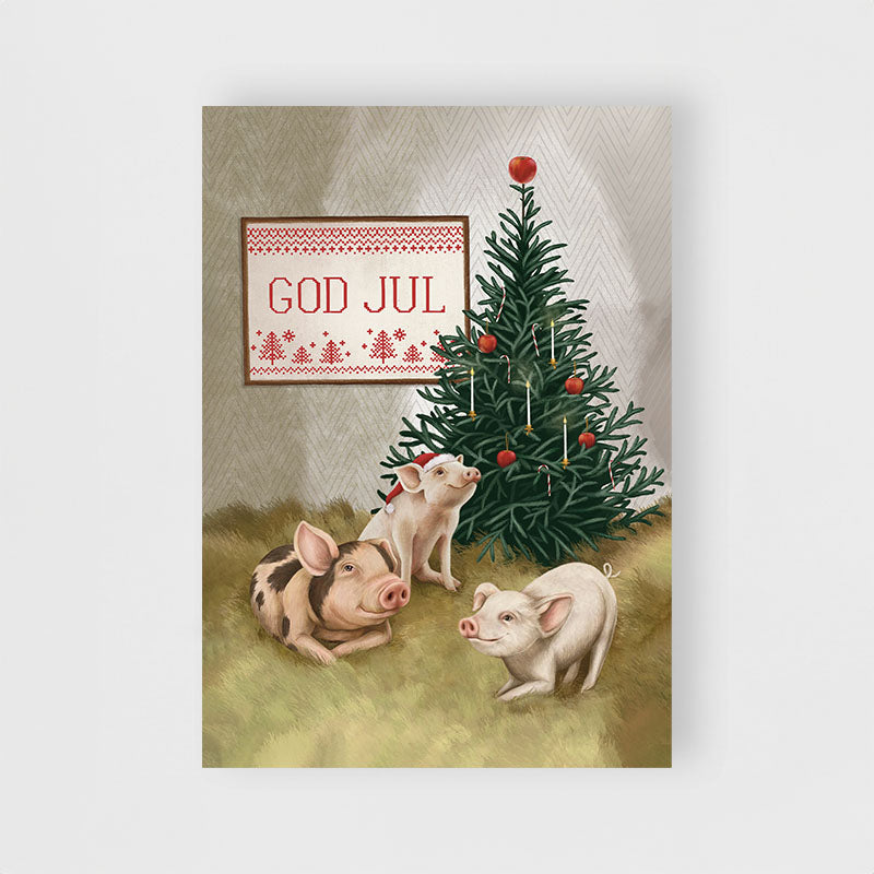 Julkort Glada Grisar