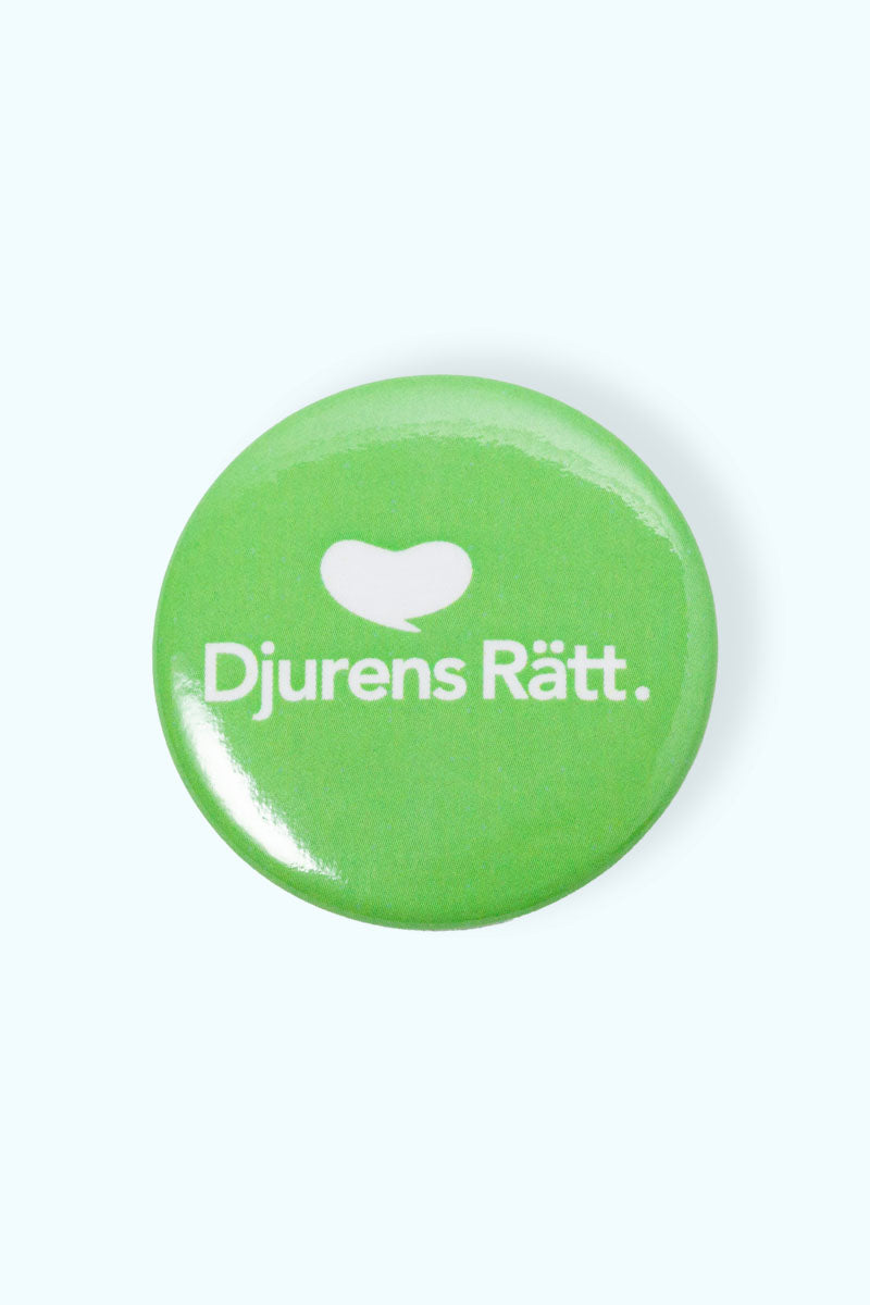 Grön pin med Djurens Rätts logga